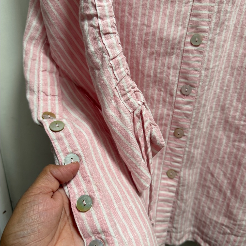 John Mark Pink and White Striped Linen Shirt Coastal Beach Resortwear Carnival - Picture 3 of 8
